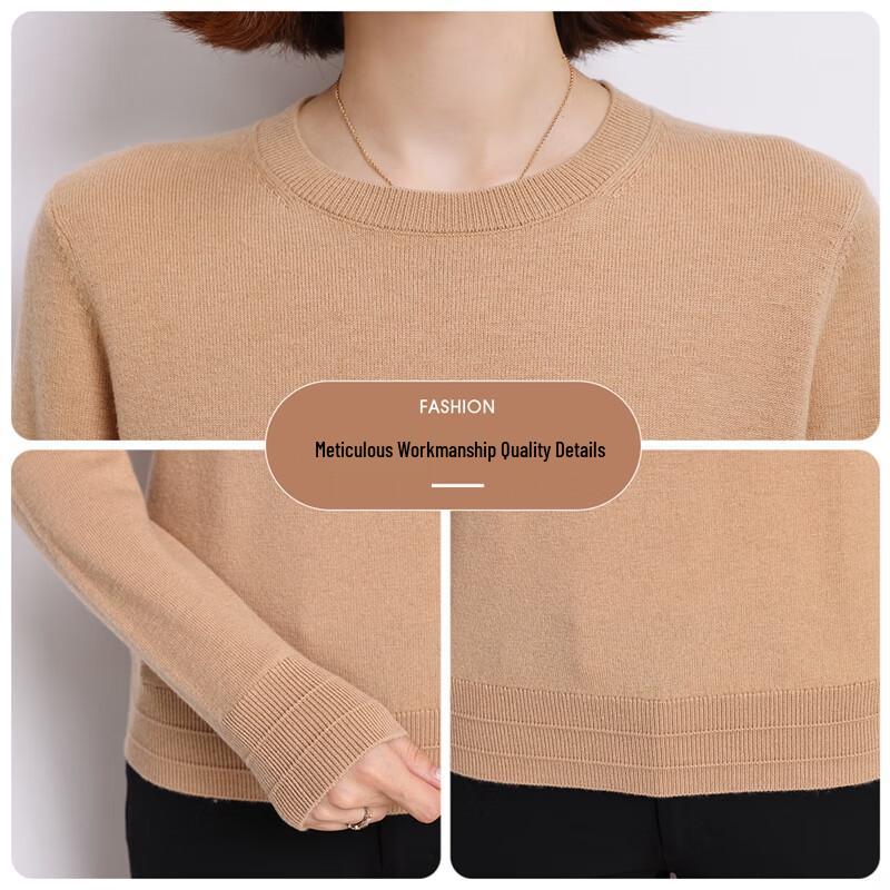 Hengyuanxiang Women's Pure Wool Round Neck Sweater