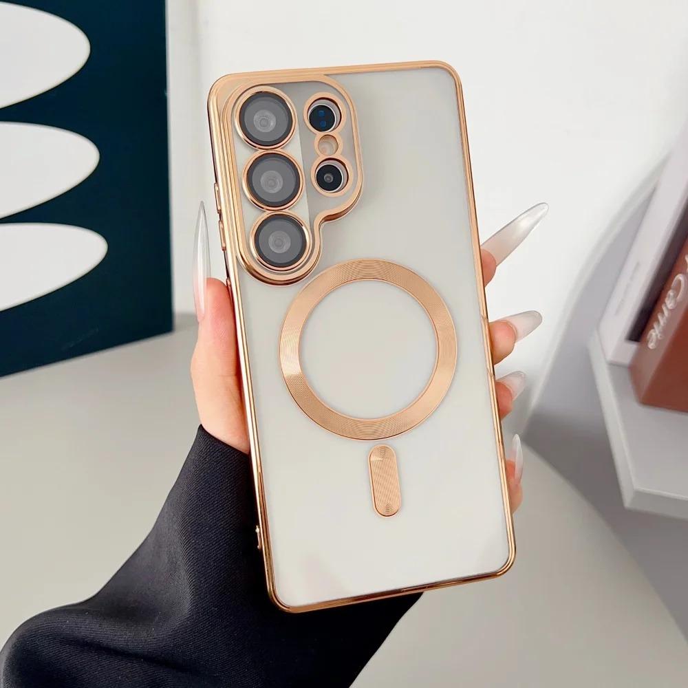 Transparent Plating Phone Case For For Samsung S26 S25 S24 S23 Ultra S22 Plus S21 FE Lens Protection Wireless Charging Cover