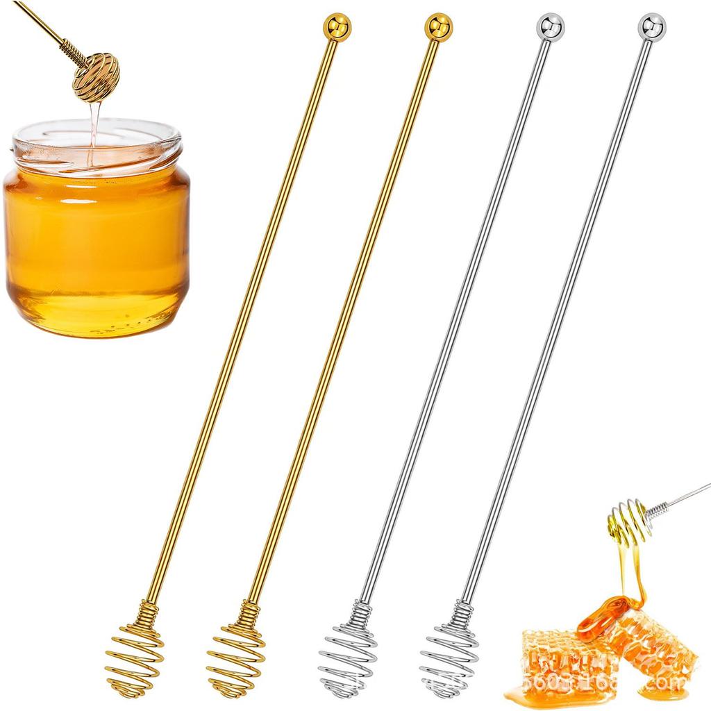 Stainless Steel Spiral Honey & Jam Stirring Stick with Long Handle - Creative Bar Tool & Cocktail Shaker Spoon