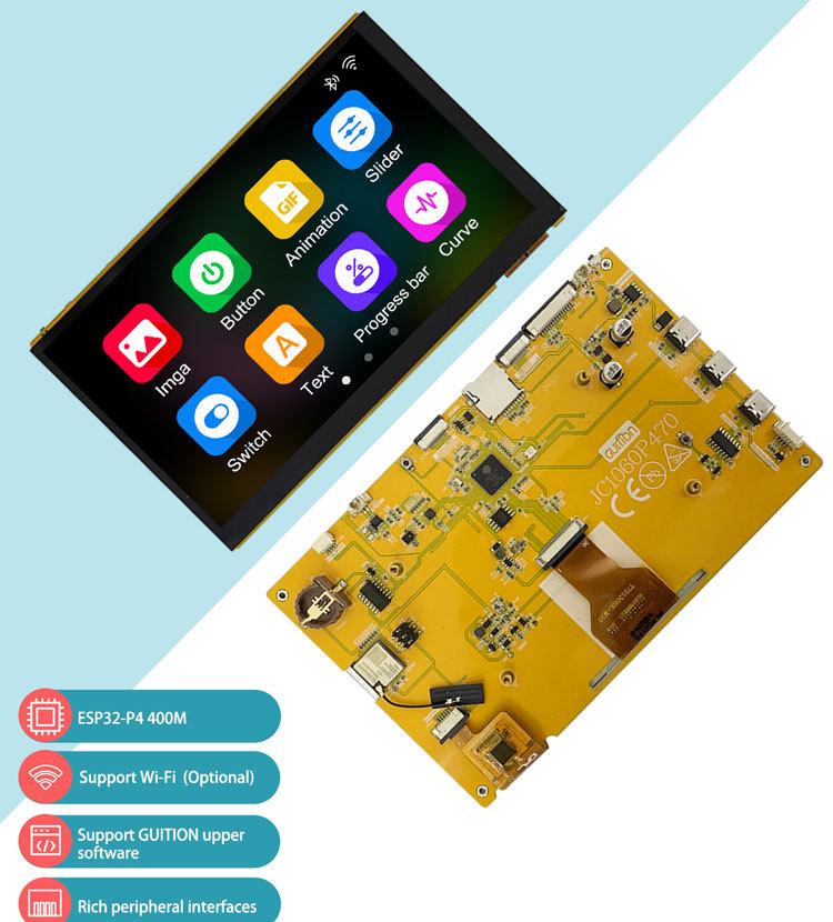Écran tactile capacitif ESP32P4 7" avec 32 Mo de PSRAM, 16 Mo de Flash, résolution 1024x600, WiFi et Bluetooth