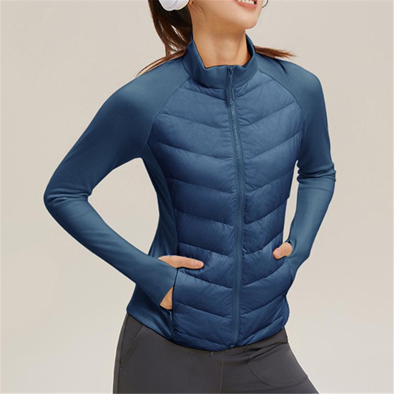 Sports down jacket women's light and slim outdoor skiing running warm duck down fitness windproof stand-up jacket
