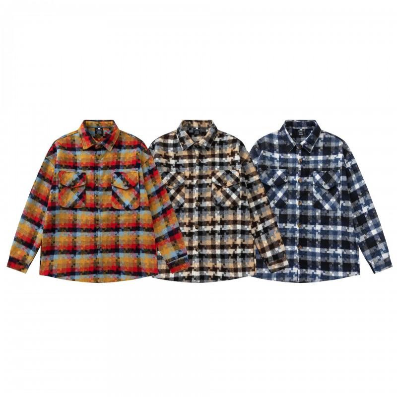 American Vintage Mosaic Design Brushed Long Sleeve Shirt Loose Fit Couples
