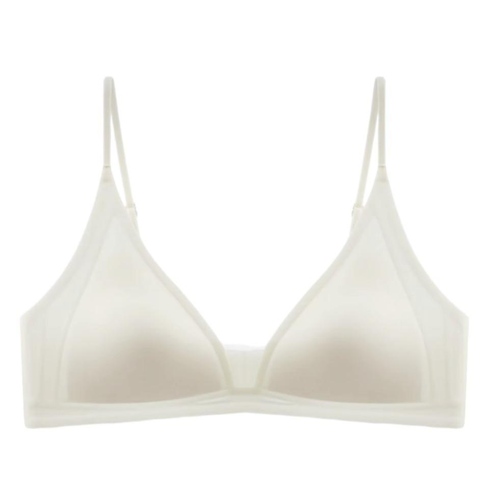 Sexy Underwear Women's Small Breasts French Deep V Satin Premium Feeling Thin Shoulder Straps Thin Seamless Triangular Cup Gathering Bra