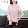 Plus Size Summer Women Basic Cotton Top O Neck Pink White Blue Embroidery Ladies' T-Shirt Short Sleeve Casual Loose Tee