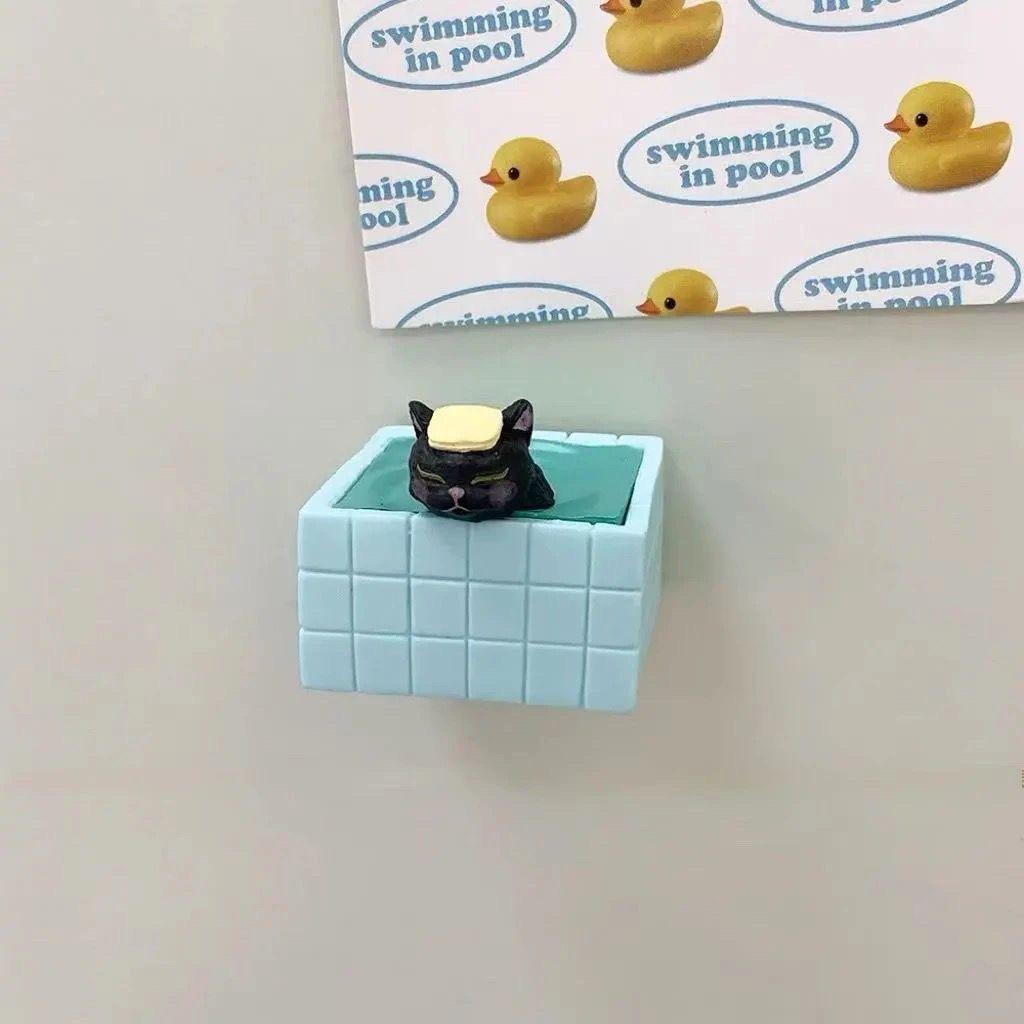 3D Магнит на холодильник Кот в ванне Креативный Милый Котенок Японский Стиль Мультяшный Трехцветный Черный Кот Декоративный Магнитный Домашний Декор Смола