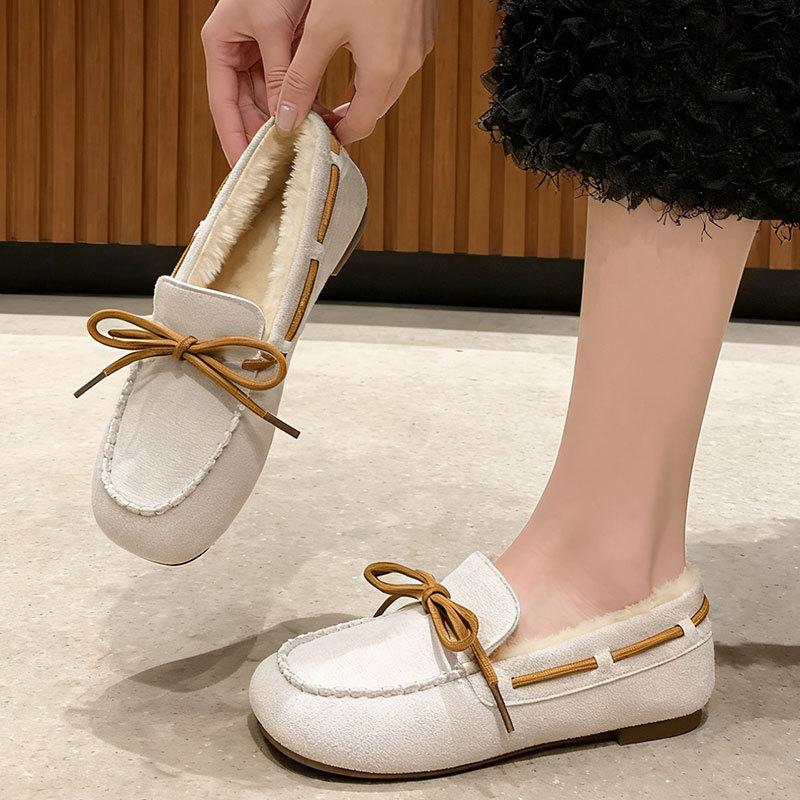 French Thick Heel Beanie Shoes Women's 2025 Winter New Velvet Warm Cotton Shoes Soft Sole Lazy Pregnant Women Mother Shoes