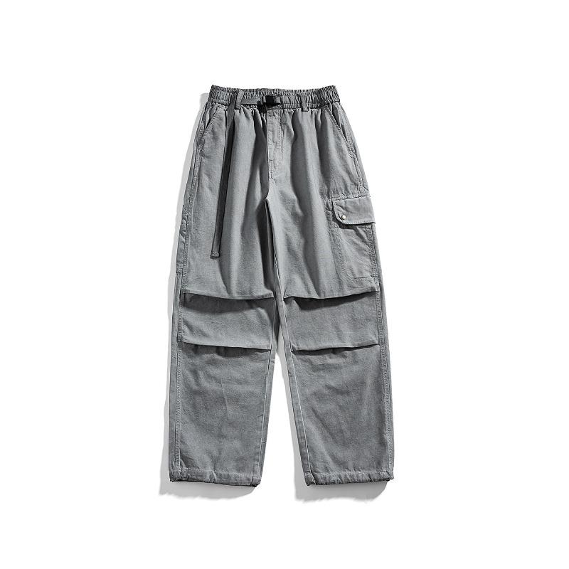 Autumn and winter elastic pure cotton overalls wear-resistant multi-bag fashion simple paratrooper pants men's loose straight wide-leg casual pants