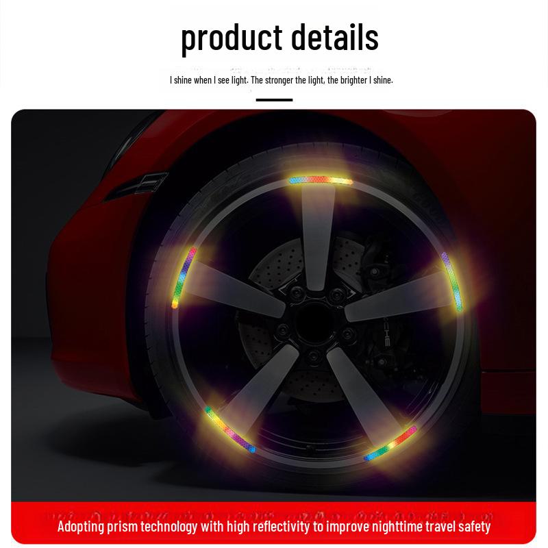 Colorful Reflective Wheel Stickers for Electric Motorcycles and Cars - Night Safety and Anti-Collision Enhanced Design