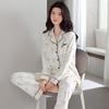 Women's Pure Cotton Long Sleeve Pajama Set - Casual Two-Piece with Simple Print for Home or Outwear