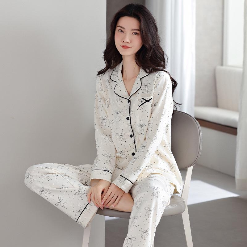 

Women s Pure Cotton Long Sleeve Pajama Set - Casual Two-Piece with Simple Print for Home or Outwear XL (165-170cm, 120-140kg)