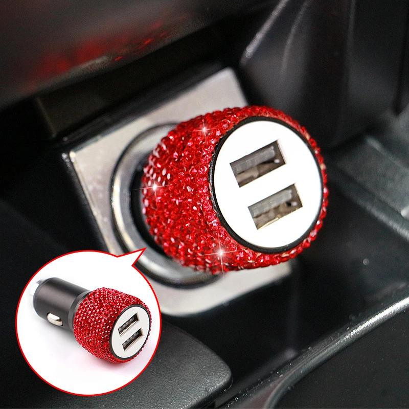 Car Charger Diamond-mounted Car Phone Safety Hammer Charger Dual USB Fast-Charged Diamond Auto Phone Aluminum Alloy Charger