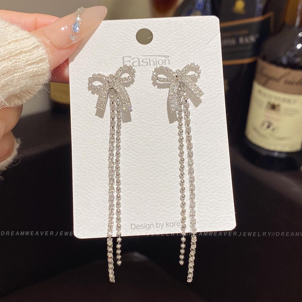 925 Sterling Silver Full Diamond Tassel Earrings – High-End European & American Style, Super Shiny, Luxurious Ear Jewelry for Women.