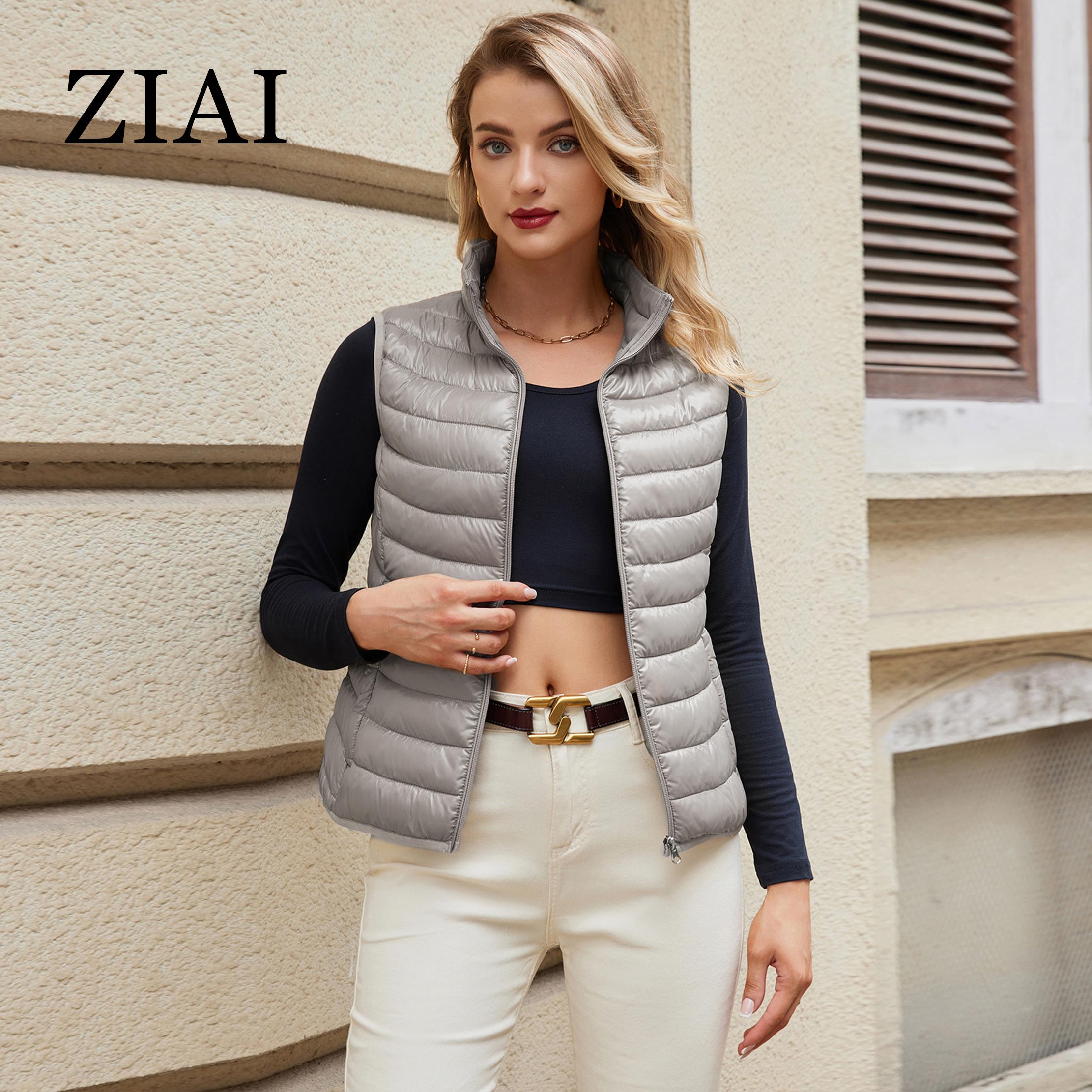 ZIAI Новые женские ультралегкие пуховые жилеты Приталенная куртка-пуховик без рукавов — фото 9