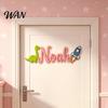 Soft Color Kids Door Decor Personalized Name Sign Dinosaur Rocket Wooden for Boys For Custom Nursery Hanging Wall Bedroom Playroom