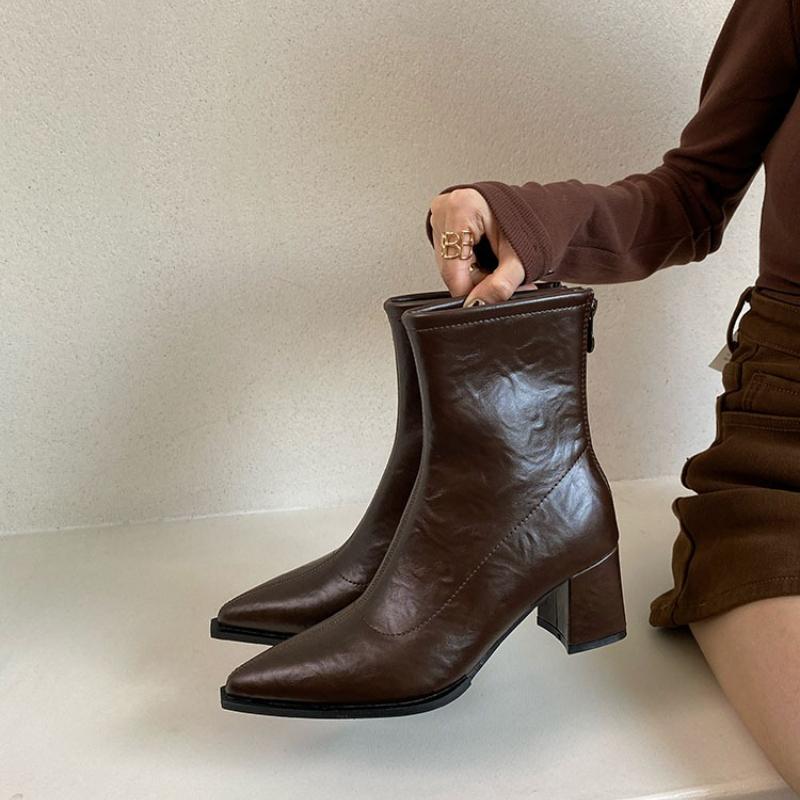 Pointed Toe Thick Heel Women Mordern Ankle Boots Ladies Elegant Party Dress Slim Short Booties Autumn Winter Womem'S Shoes