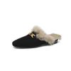 Fashion 2025 Winter Sheep Suede Women Shoes Rabbit Hair Mules Shoes for Women Round Toe Low Heel Slippers Chunky Heel Cover Toe Slippers