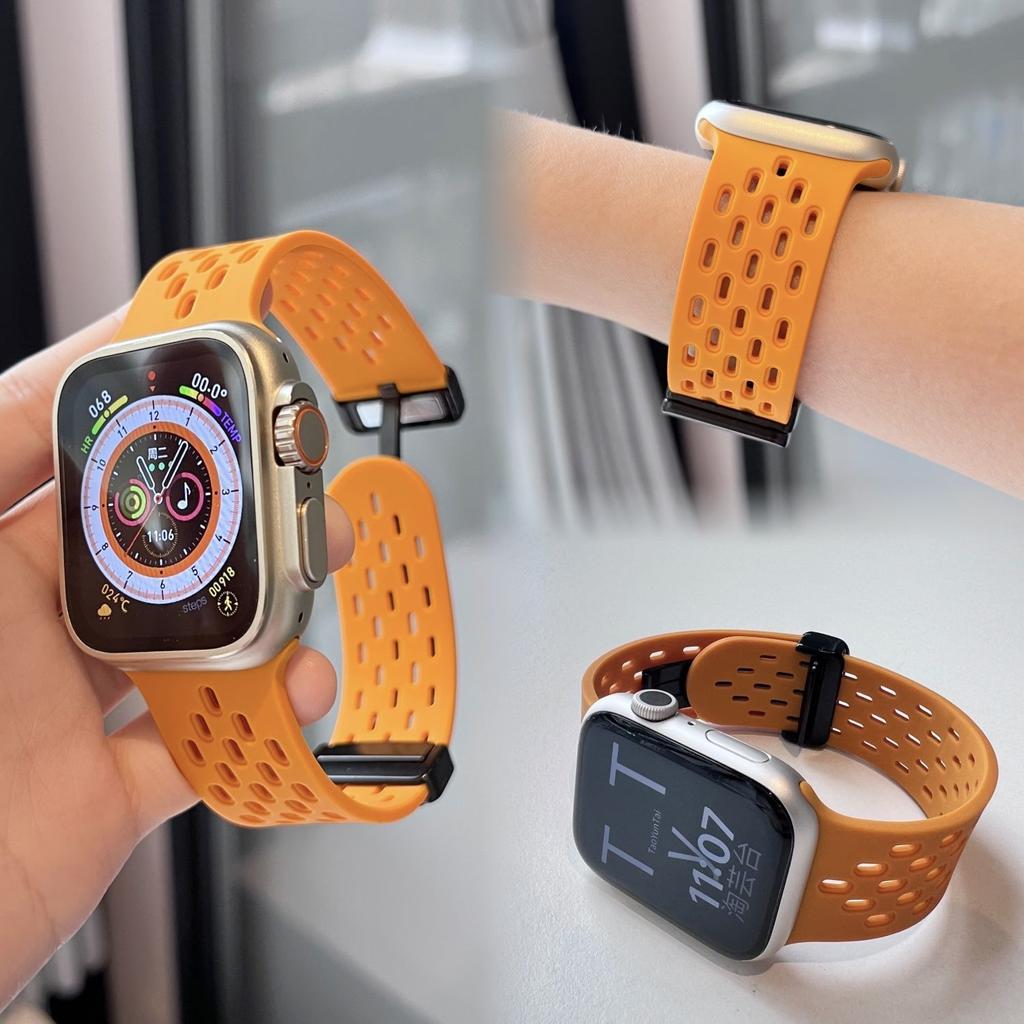 Silikon Uhrenarmband für Apple Watch- Atmungsaktive Magnetische Faltschließe Sport Uhrenarmband für iWatch Ultra/9/8/7/6/5/4/3/2/1/se/2022 49mm 45mm 44mm