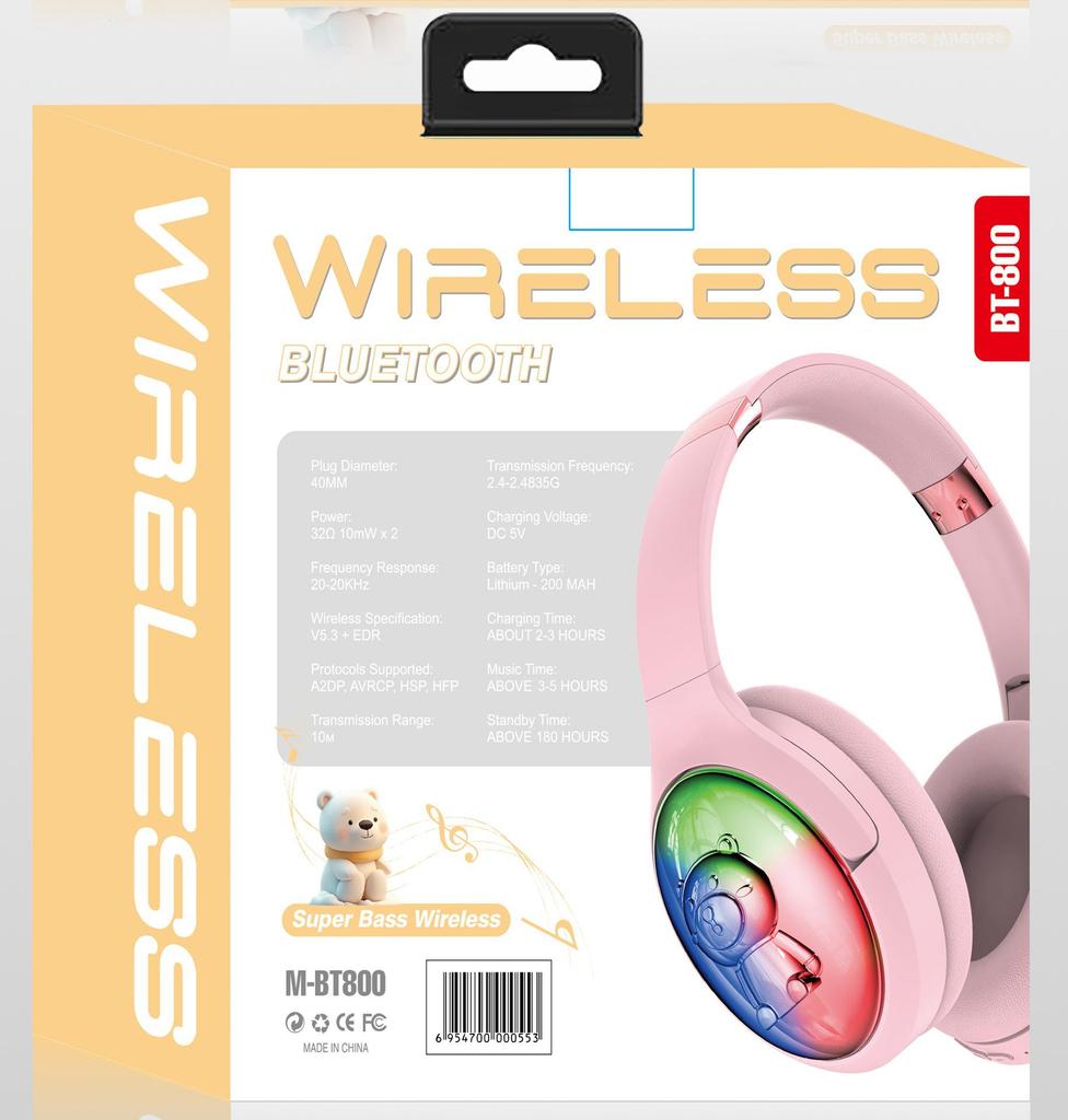 2025 BT800 Children's Cartoon Bluetooth Headband Headphones with RGB Lighting