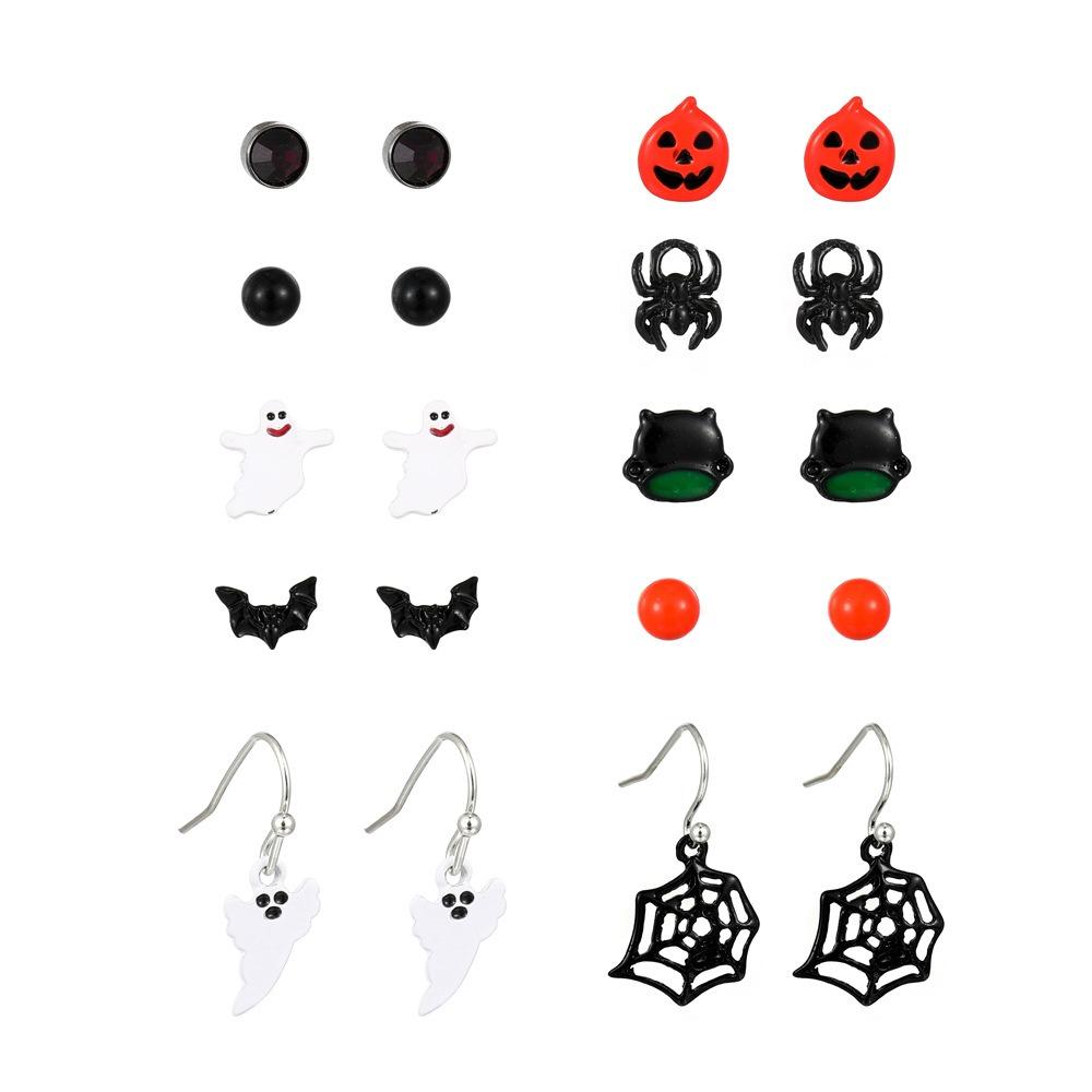 3pcs Set Retro Exaggerated Pumpkin Spider Ghost Skull Stud Earrings for Women Halloween Party Cartoon Cute Witch Jewelry Sets