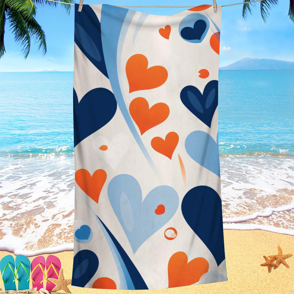 Kreativ bemalte Herzen digital bedrucktes Polyester Superfeine Faser doppelseitiges Fleece Strandurlaub Badetuch, Strandtuch
