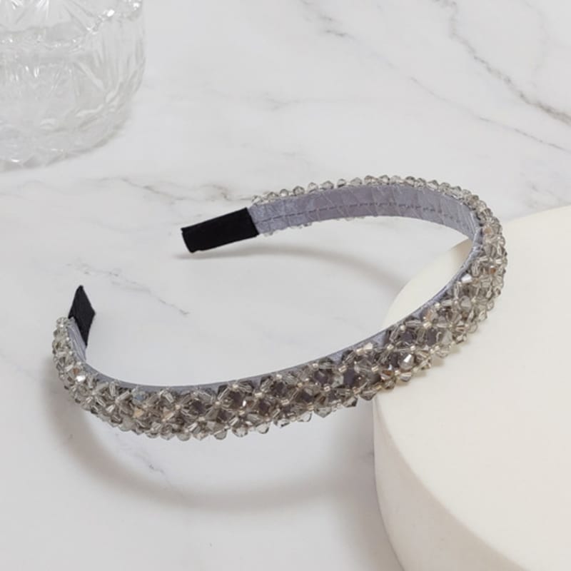 LALA Handmade Crystal Bead Hairband - Grey