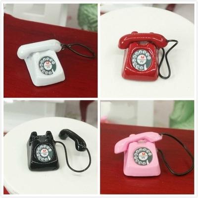 4 Renk Dollhouse Minyatür Eski Moda Vintage Telefon Telefon 1:12 Telefon Modeli Renk Rastgele
