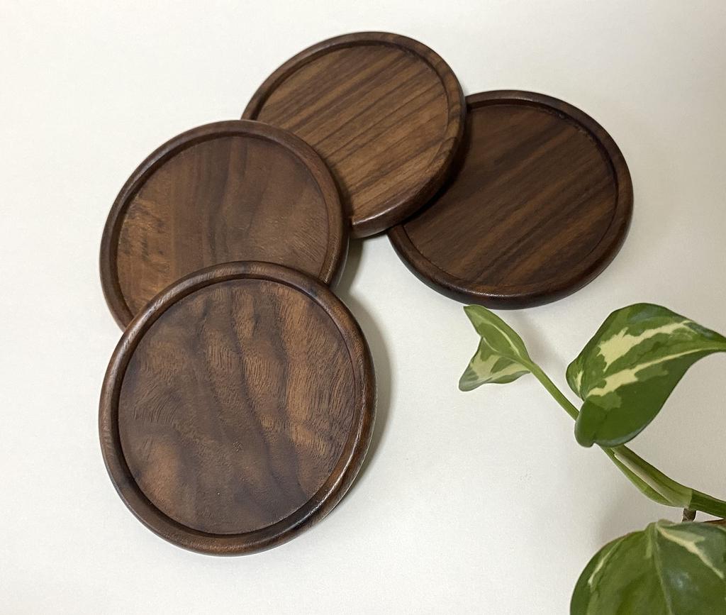 tallnext Stylish Walnut Wood Coasters, Set of 4
