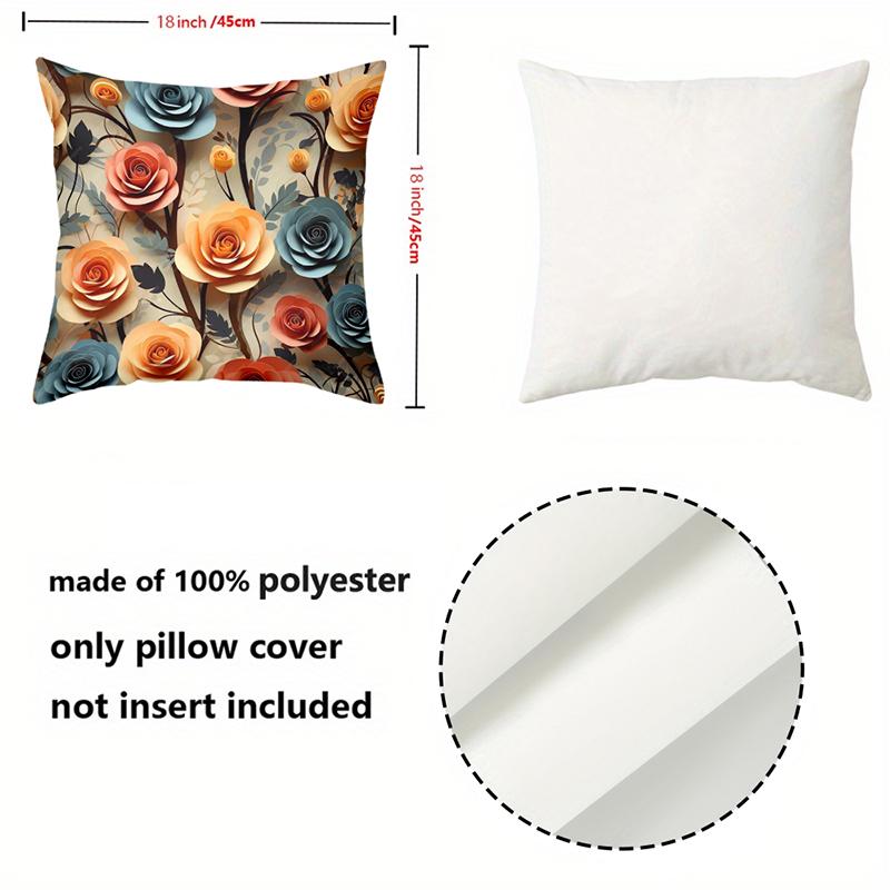 Colorful Rose Floral Pattern Decorative Throw Pillow Cover 2D Printed Polyester Sofa Cushion Case For Modern Home Decor