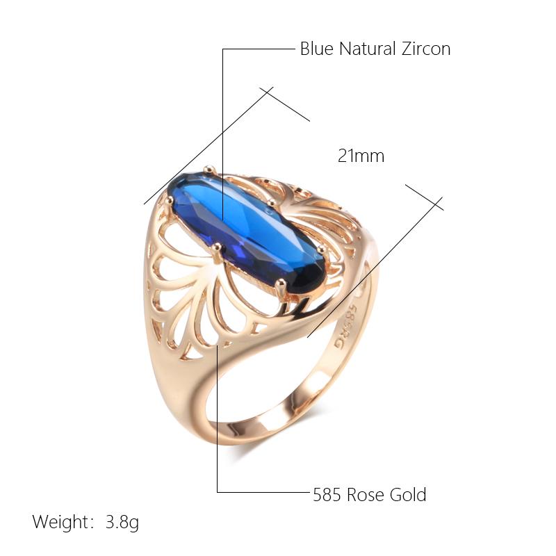 Kienl New  Rose Gold Color Big Ring For Women Blue Natural Zircon Vintage Ethnic Bride Ring High Quality Daily Jewelry