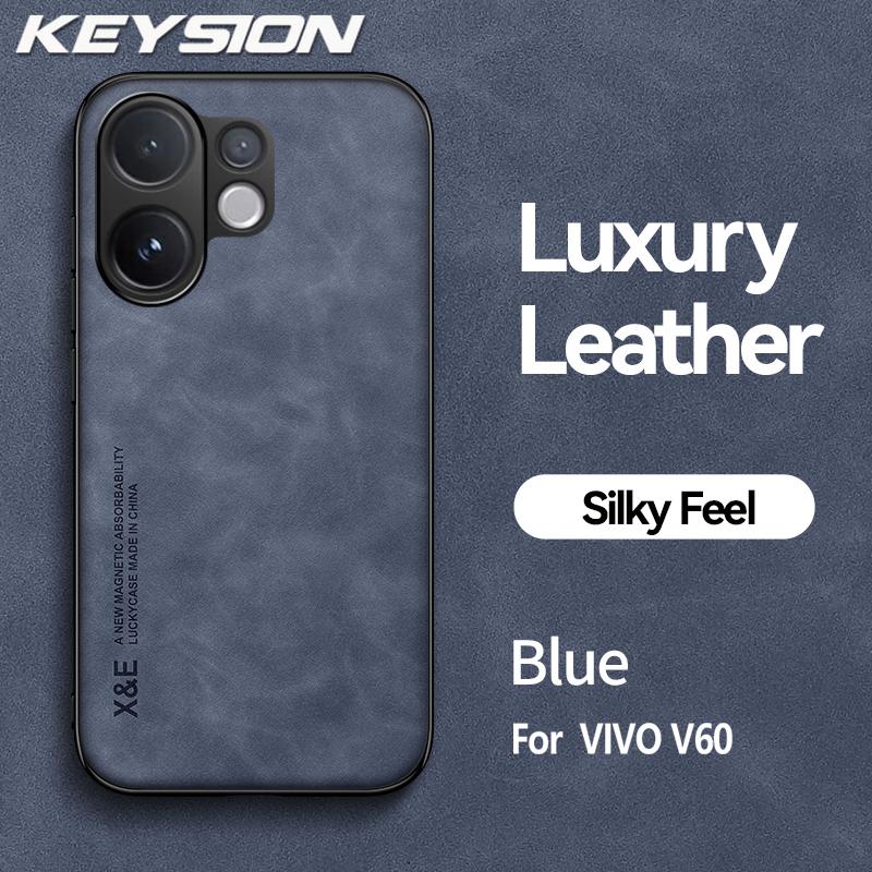 KEYSION Luxury Retro PU Leather Phone Case for VIVO V60 Soft Silicone+PC Shockproof Phone Back Cover for VIVO V60 5G