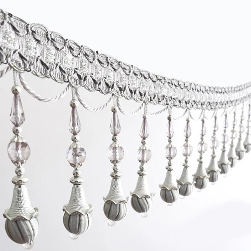 1 м Кристальная бахрома Кисточка Кружевная отделка Швейная лента Кисточка Кристальная бусина Бахрома Обивка Аксессуар для штор для украшения дома 1m