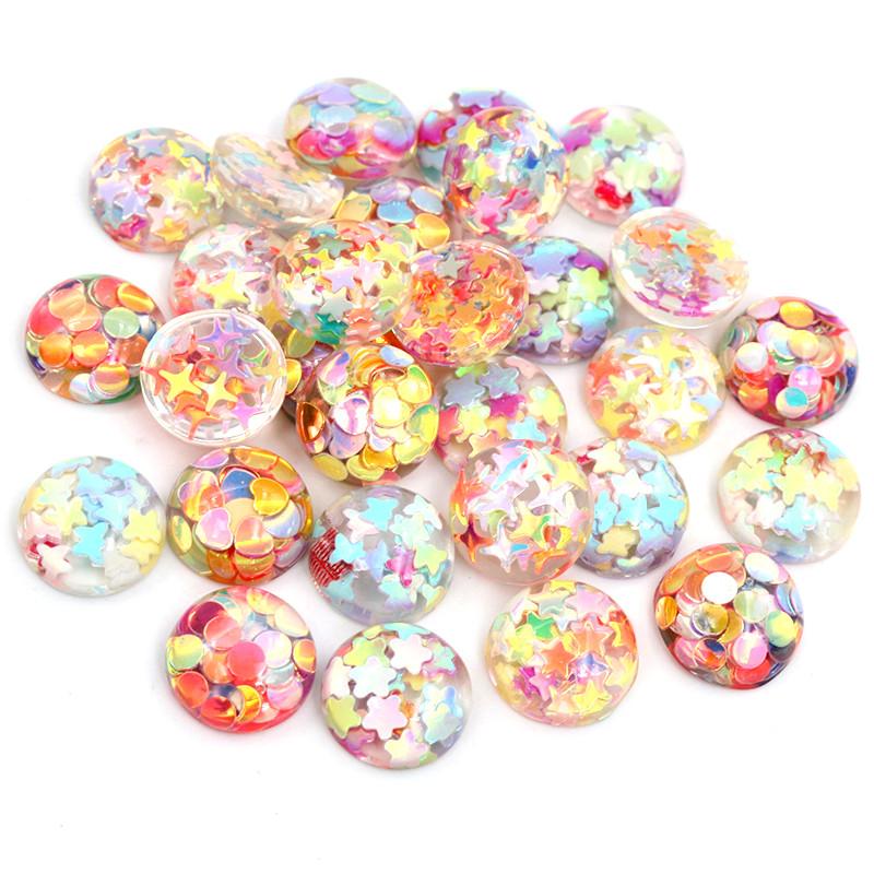40pcs 12mm Mix Colors Star Round Moon Style Flat Back Resin Cabochon For Bracelet Earrings Accessories