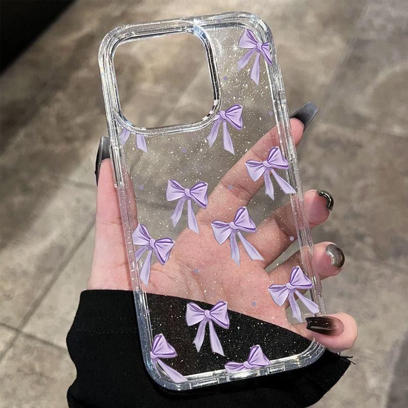 Purple Polka Dot Bowknot Glitter Clear Phone Case For iPhone 17 16 15 14 13 12 11 Pro Max XS XR X 7 8 Plus 16E 17E 17 Air Cover