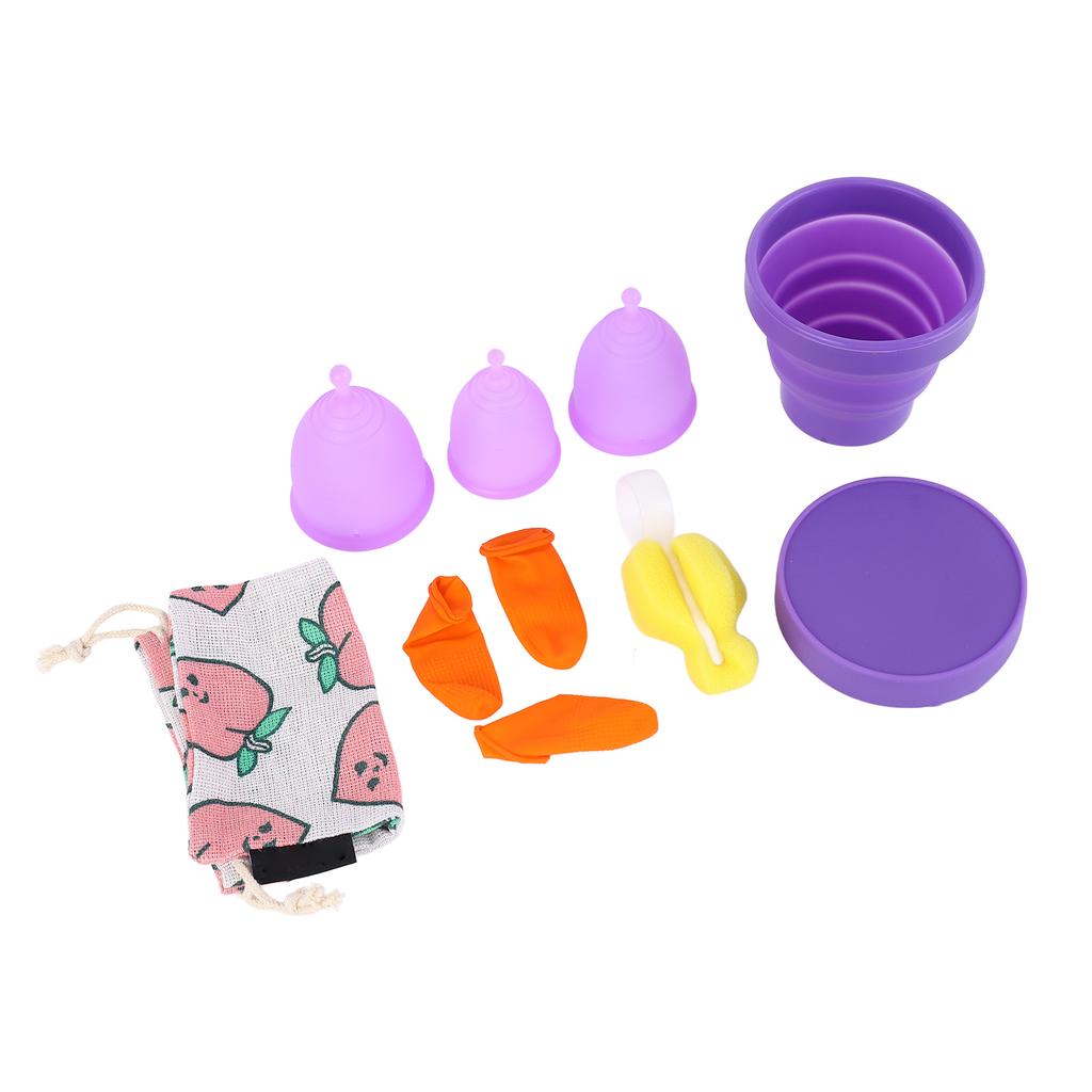 Silicone Menstrual Cup Set 3 Size Leak Proof Reusable Flexible Soft Period Cup Set for Women Purple