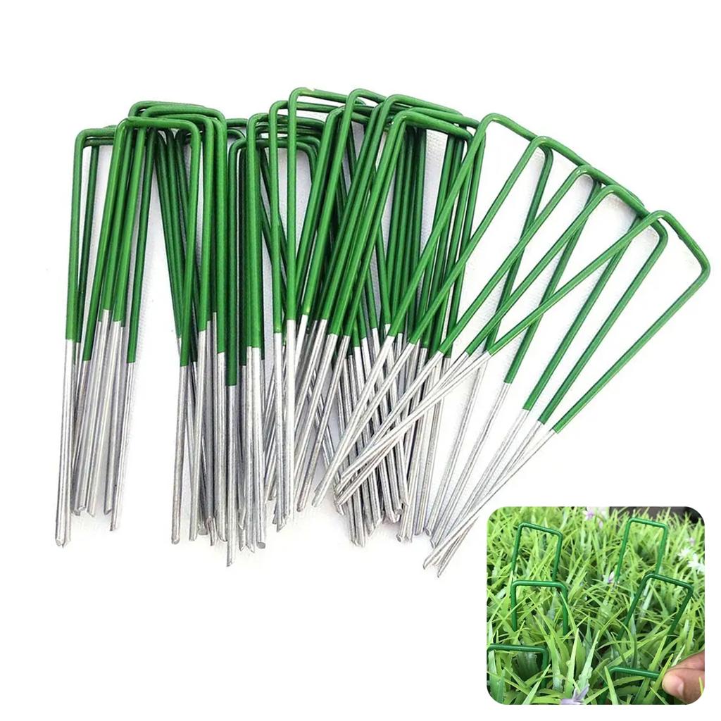 10/20/30/50Pcs Top Green Painted U-shaped Ground Nails Ground Film Fixer Garden Lawn Artificial Turf Tent Stakes Securing Pegs