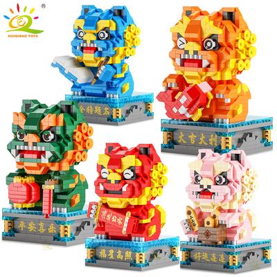 Čínský styl Lucky Dancing Lion Diamond Micro Stavebnice Dekorace stolu Kostky Dětské montované hračky pro děti