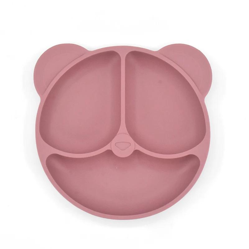 Baby Safe Silicone Dining Plate Solid Cute Cartoon Children Dishes Smile Face Baby Tableware Set Retro Kids Plate
