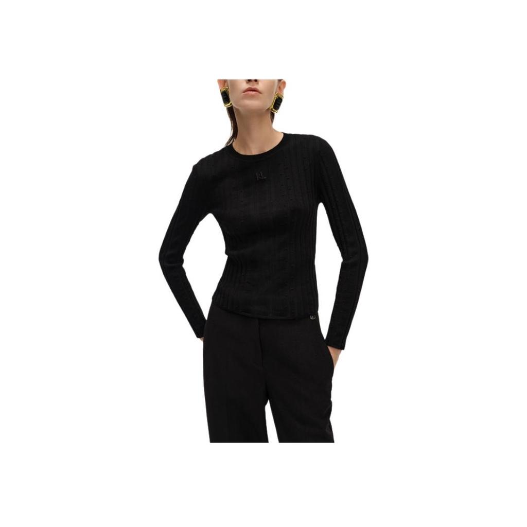 Karl Lagerfeld Casual Outing Party Lightweight Solid Color Long Sleeve Short Sweater Women Sweater Black 241L2004