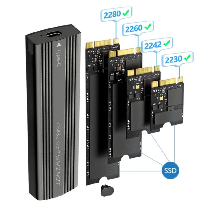 Aluminum M.2 Double Protocols Solid Disk Enclosure Adapter Box for Fast USB3.2 and Type C Solid Disk Case
