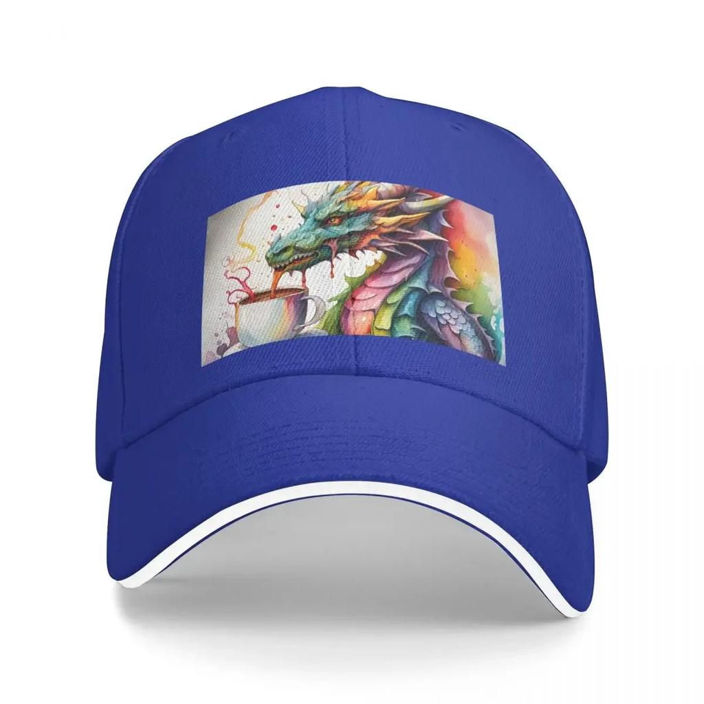 Watercolor Dragon with his Morning Coffee Baseball Cap Fashion Beach Rugby Women's Beach Men's