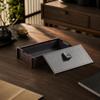 Wood Storage Box with Leather Panel Hand-Finished Tray Metal Handle