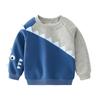 Maglione in pile per ragazzi con colori a blocchi blu e grigi, casual, alla moda, moda coreana, a maniche lunghe, felpa in pile di cotone per bambini