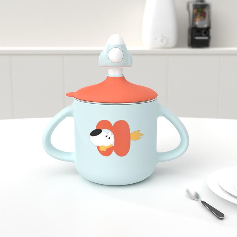 Children s Stainless Steel Milk Cup with Scale, Straw, Lid, and Handle for Baby Drinking