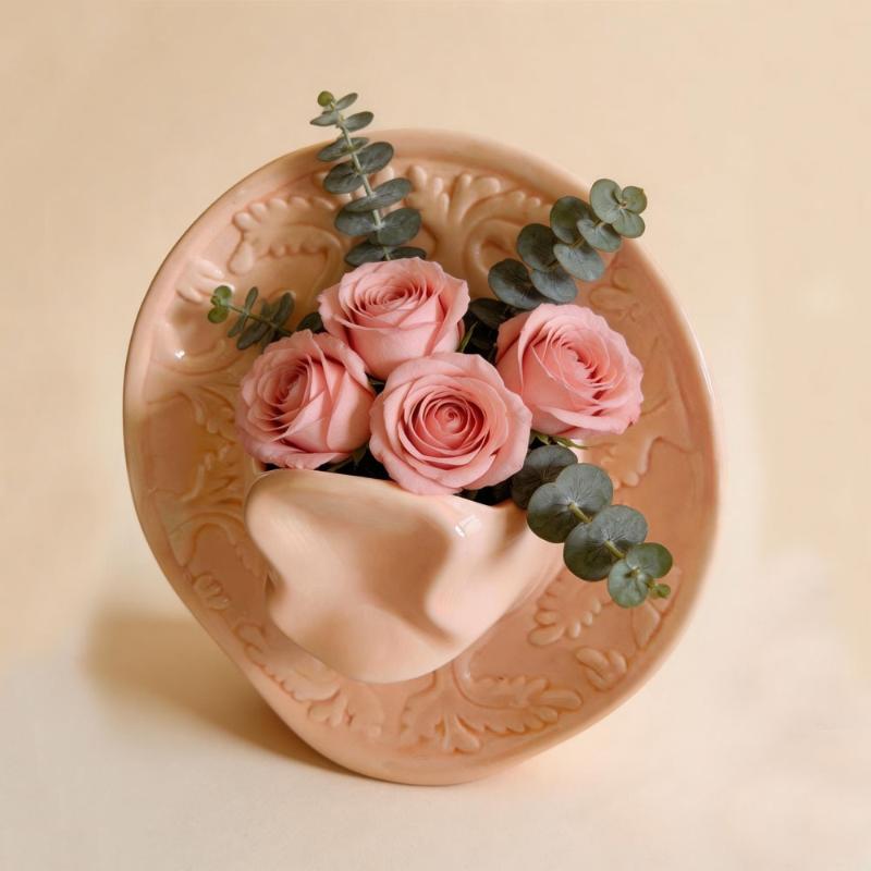 Ceramic Vase Handmade Bottle With Hat Hanging Modern Tabletop Decor for Floral Arrangement Studio