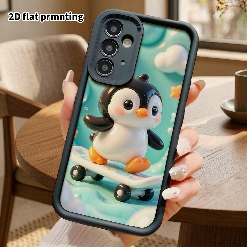 Phone case: 2D flat, suitable for Samsung Galaxy A34 A35 M05 M06 S20 S22 S21 FE Plus 5G protective case, little skateboarding penguin, perfect Christm