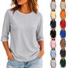 Women's V-Neck Three-Quarter Sleeve Button T-Shirt Casual Color Top for Everyday Wear