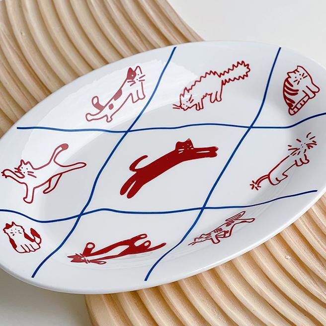 

Милая кошка и собака керамическая десертная тарелка для торта западная плоская тарелка для пасты фруктовая тарелка обеденный набор тарелки и блюда