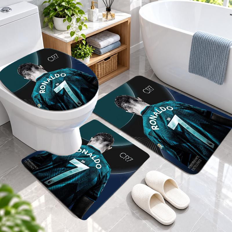 3Pcs Flannel Toilet Mat Set Cristiano Ronaldo Bathroom Rug Bath Carpet Non Slip Home Decor