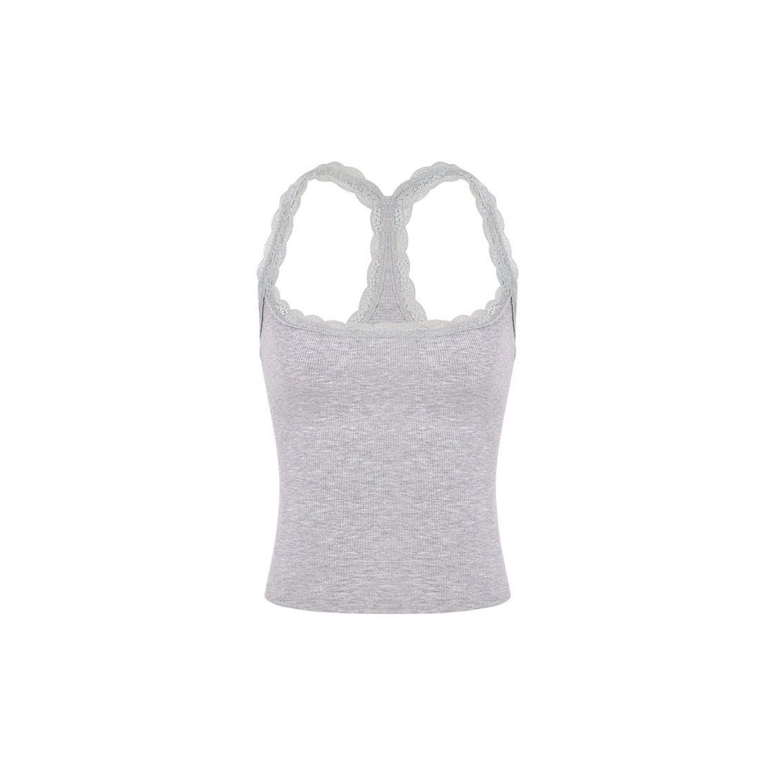 

European and American style French lace sleeveless top women s halter, sexy babes wear suspenders inside and outside, small vest gray S