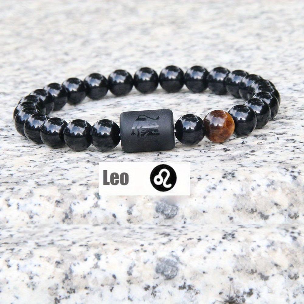 New Twelve Constellation Stretch Bracelet Male Simple Obsidian Engraved Couple Beaded Fashion Commuter Bangle Natural Stone